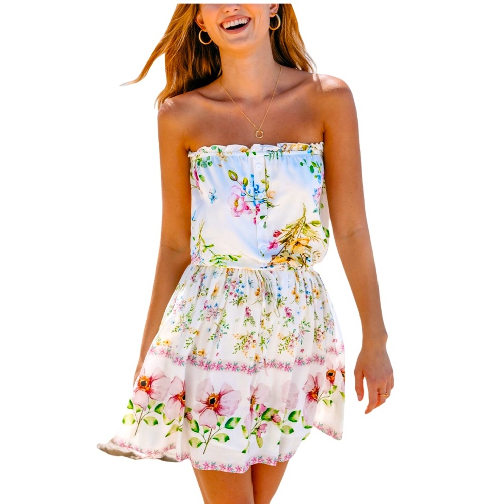 Cupshe floral print tie waist mini beach swim dress cover up strapless